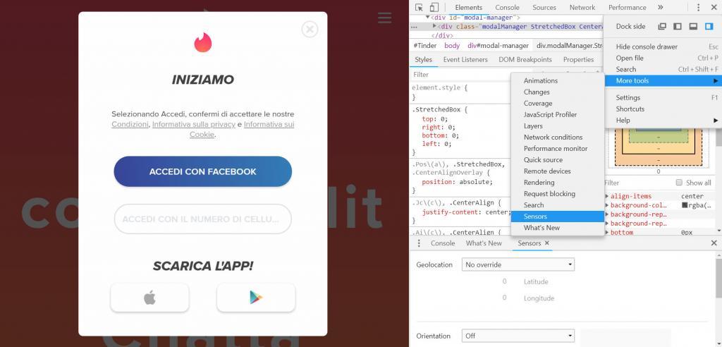 tinder cambiare geolocalizzazione chrome