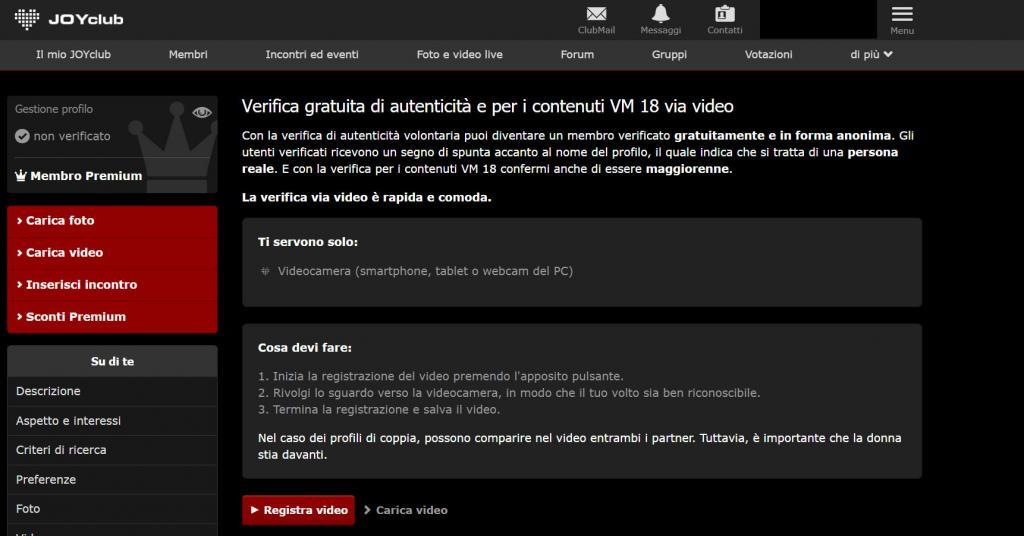 verifica profilo joyclub