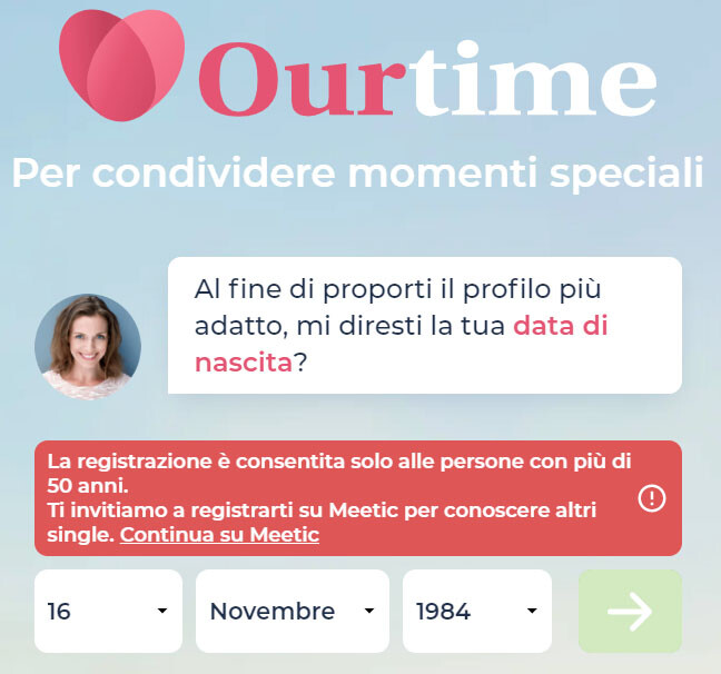 ourtime come registrarsi se ho meno di 50 anni