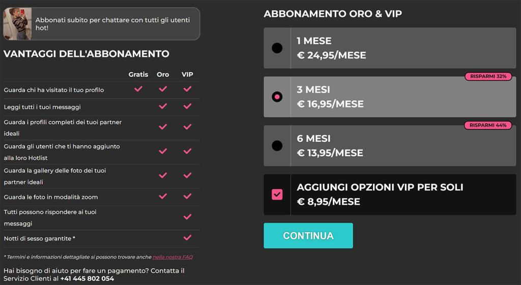 quanto costa abbonamento-oro vip su tradimenti italiani