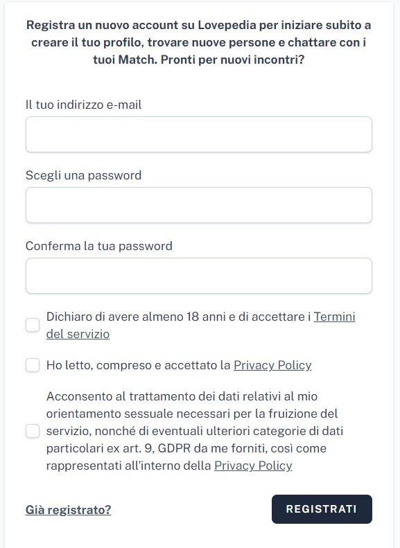 come registrarsi su lovepedia